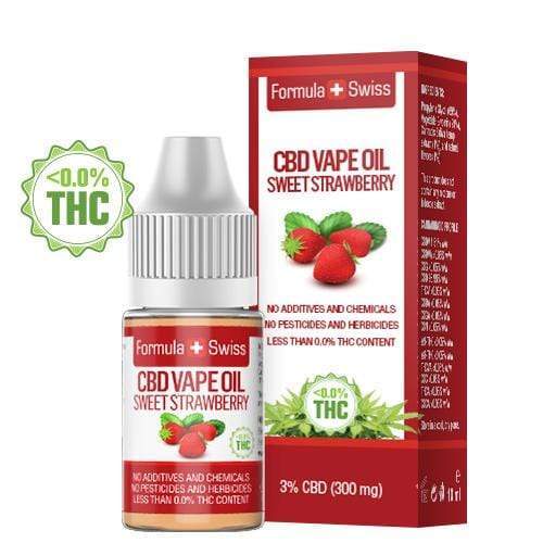 Tekočina CBD za uparjanje Formula Swiss s sladko jagodo, 3 % CBD (300 mg), 10 ml steklenička in škatla