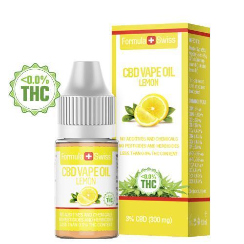Tekočina CBD za uparjanje Formula Swiss z limono, 3 % CBD (300 mg), 10 ml steklenička in škatla