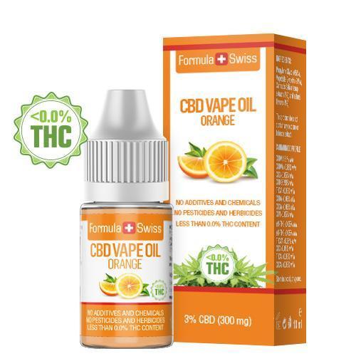 Tekočina CBD za uparjanje Formula Swiss s pomarančo, 3 % CBD (300 mg), 10 ml steklenička in škatla