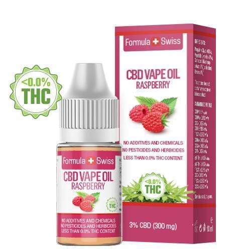 Tekočina CBD za uparjanje Formula Swiss z malino, 3 % CBD (300 mg), 10 ml steklenička in škatla