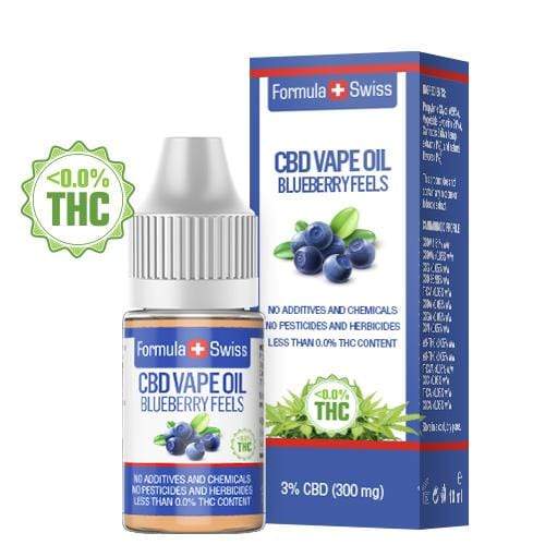Tekočina CBD za uparjanje Formula Swiss Blueberry Feels, 3 % CBD (300 mg), 10 ml steklenička in škatla