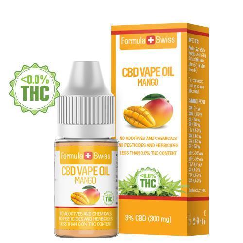 Tekočina CBD za uparjanje Formula Swiss z mangom, 3 % CBD (300 mg), 10 ml steklenička in škatla
